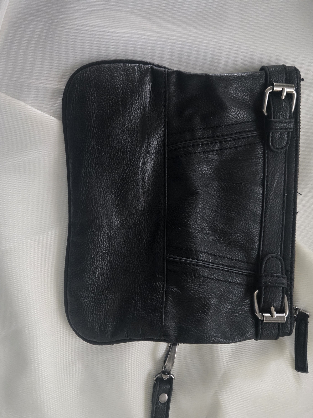 Express Black Leather Clutch Bag with Buckle Detail